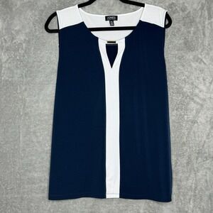 Jones New York XL Shirt Top Navy Blue Solid Sleeveless Keyhole Scoop Neck